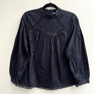 Unsubscribed pintuck shirt lace embroidery black cotton Victorian Edwardian S